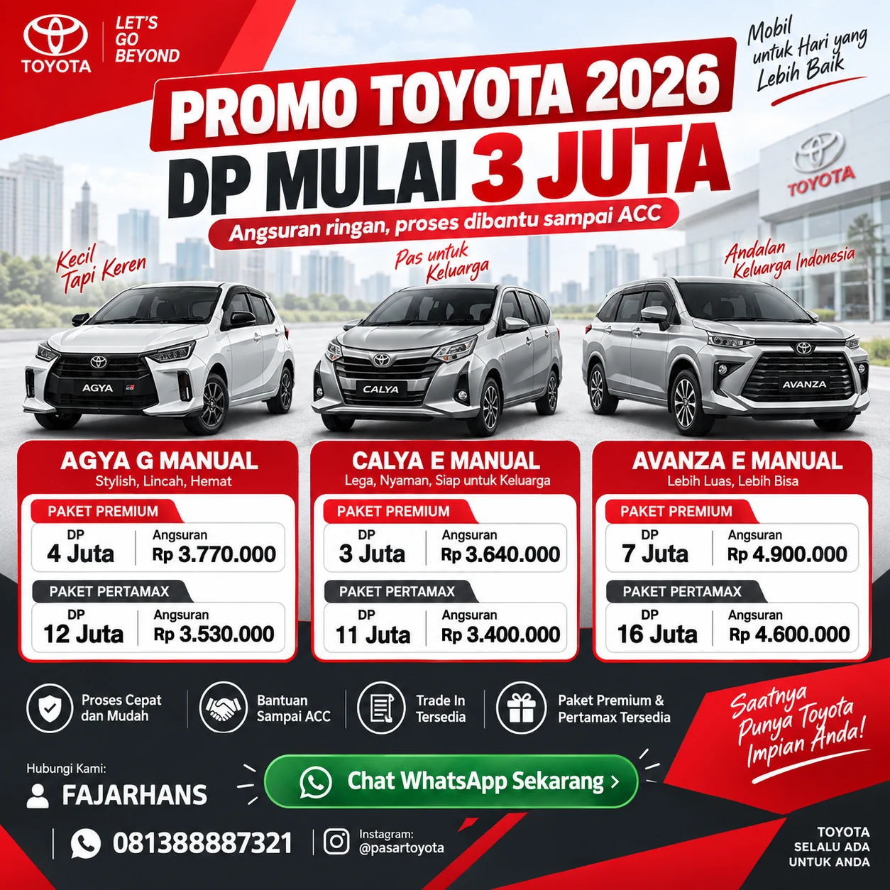 Promo Toyota 2026 DP mulai 3 juta untuk Agya, Calya, dan Avanza